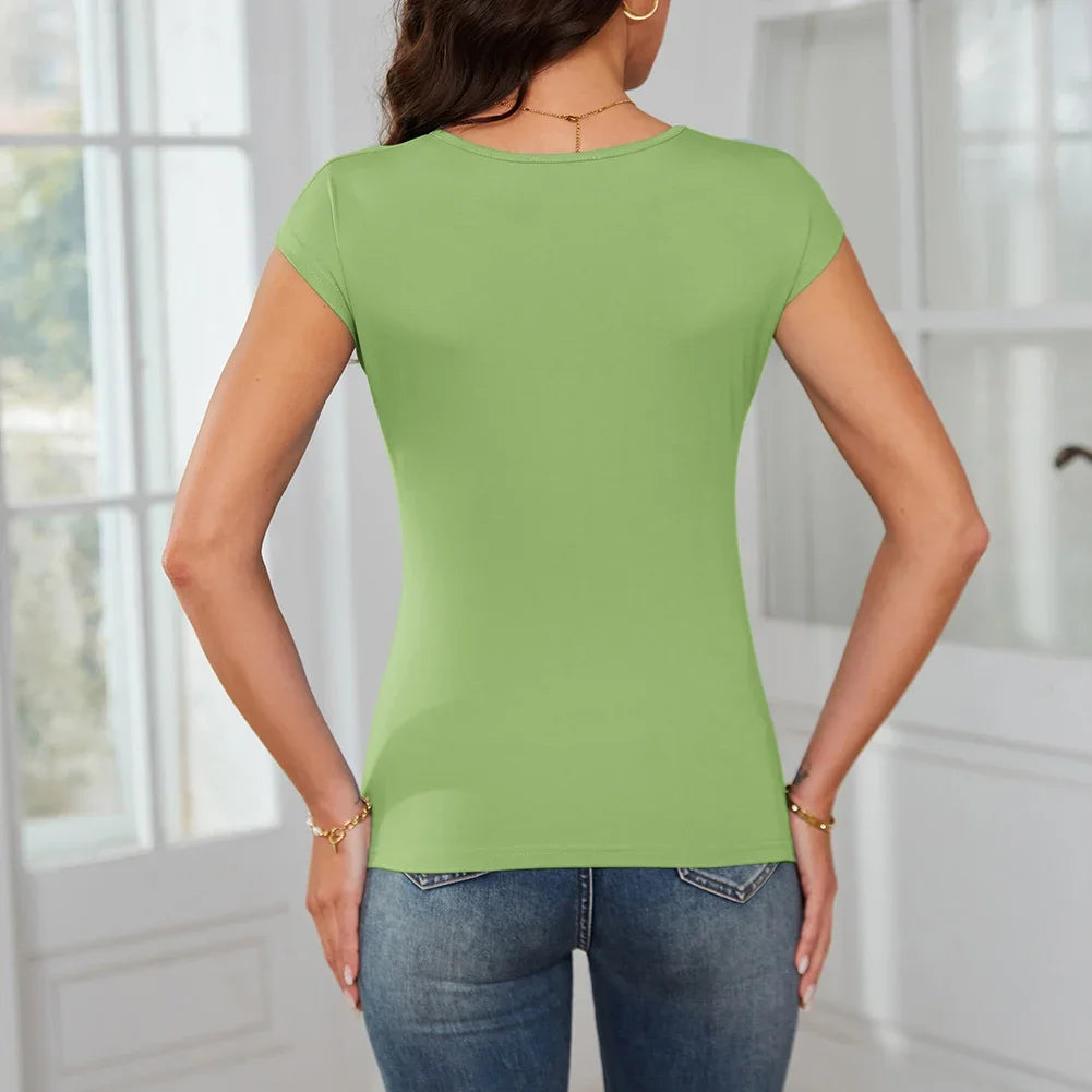 Front Bow Knot  Cap Sleeve Crew Neck Pullover