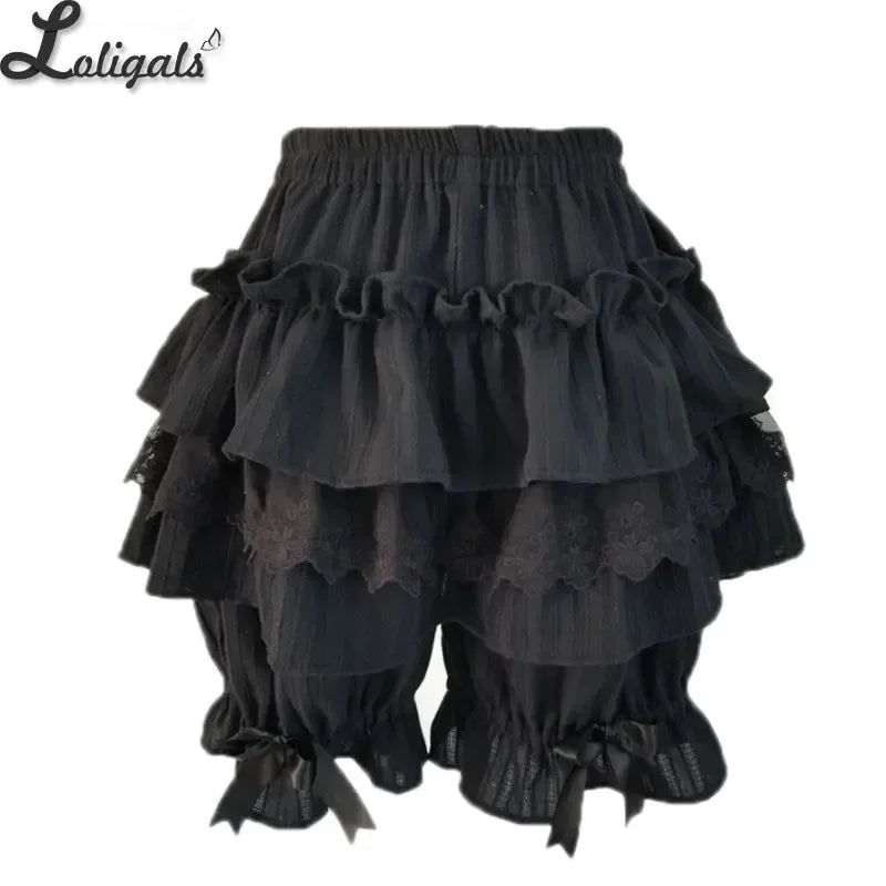 Cute Shorts Lace Ruffled Elastic Waist Cotton