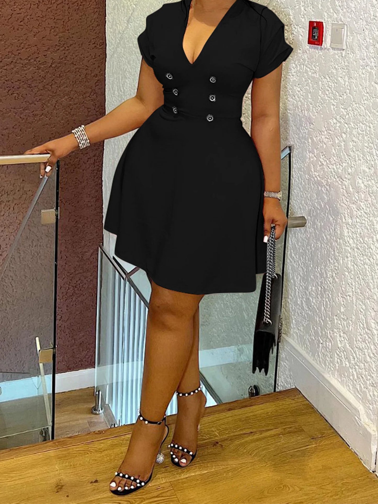 Women Plus Size Dress Ruffle Sleeve V-Neck Summer Casual A-line Dress with Belt Detail and Pockets