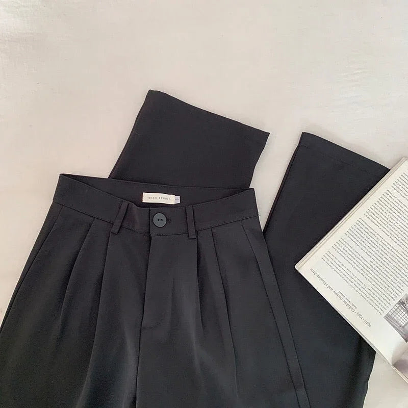 High Waist Women Suit Pants Fall Straight Office Fashion Trousers Casual Button Loose Female Pants