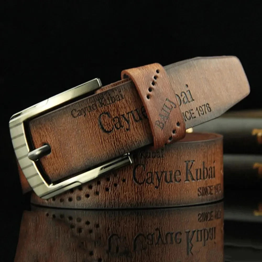 Leather Belt Letter Print Luxury Classic Buckle Business Cowboy Vintage Waistband Alloy Belts