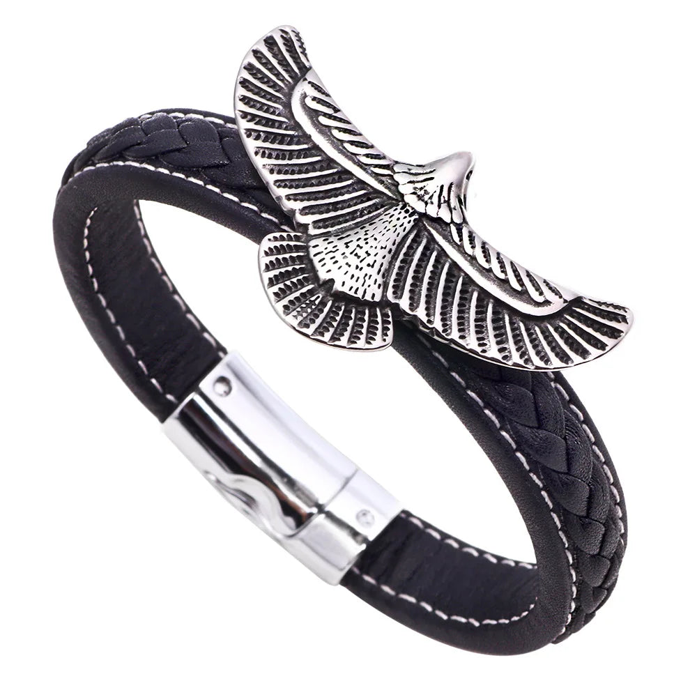 1PC Fashion Eagle Bracelet for Men Black Leather Hand Band with Magnetic Charm Bracelet Clasp Men's Accessories Gifts