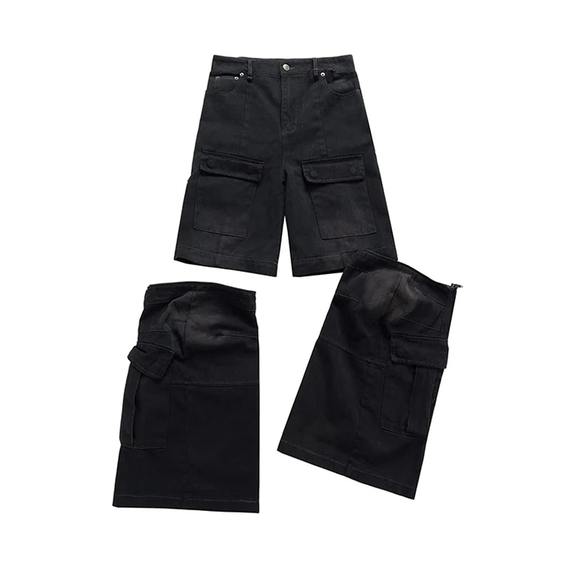 Detachable Cargo Denim Pants For Men Women High Street Flared Jeans Two Ways To Wear Bootcut Trousers