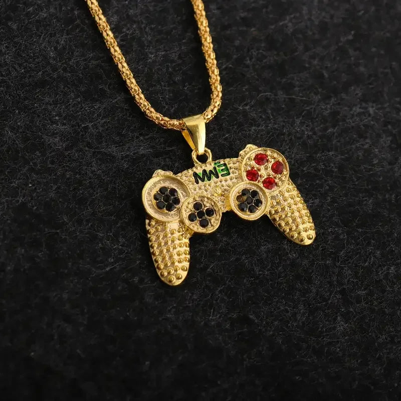 Black Gold Plated Crystal Game Controller Pendant Necklace For Men  Jewelry