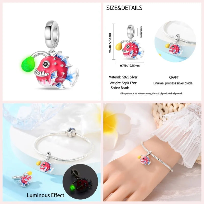Luminous Ocean Series 925 Silver Turtle Charm Suitable for Pandora Bracelet