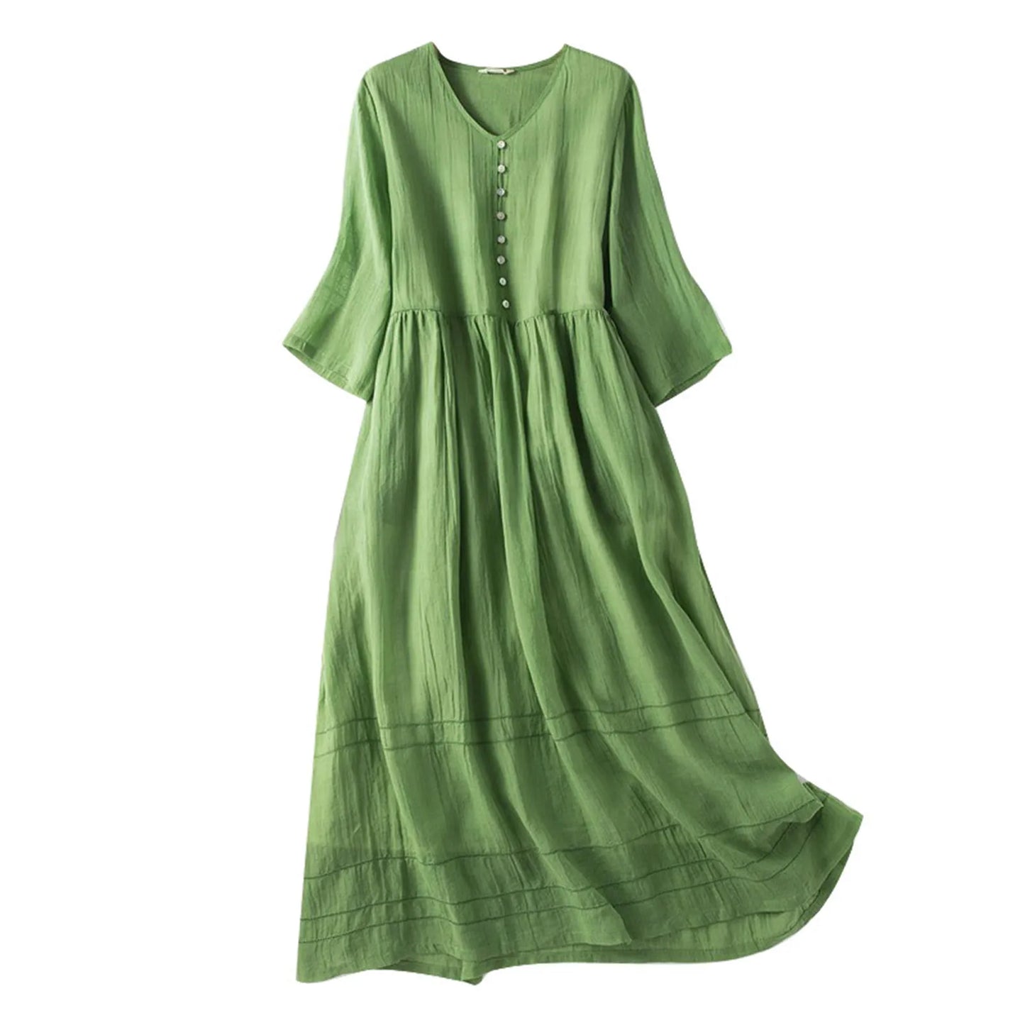 Summer Simple Plain Color V-neck Beach Midi Dress Women's Elegant Comfy Breathable Dresses Casual Sundress
