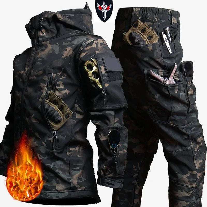 Shark Skin Soft Shell Autumn and Winter Plush Thickened Mountaineering Tactics Training Breathable Windproof Charge Suit