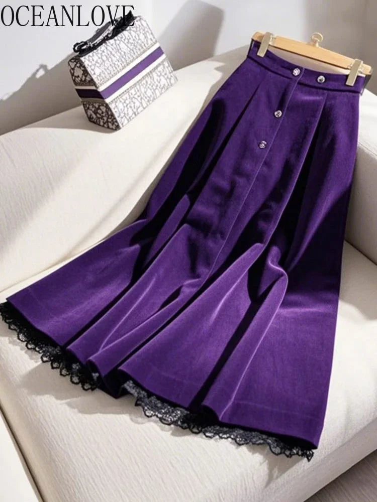 Lace Velvet  Vintage  Long Skirt