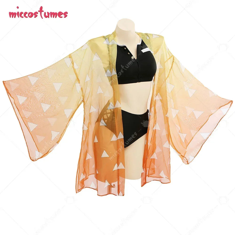 Two Piece  Swimsuit V Neck High Waist Lace Up Bathing Suit Swimwear Kimono Cover Up