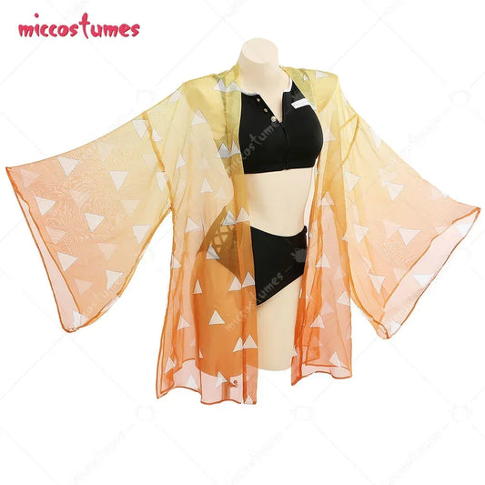 Two Piece  Swimsuit V Neck High Waist Lace Up Bathing Suit Swimwear Kimono Cover Up