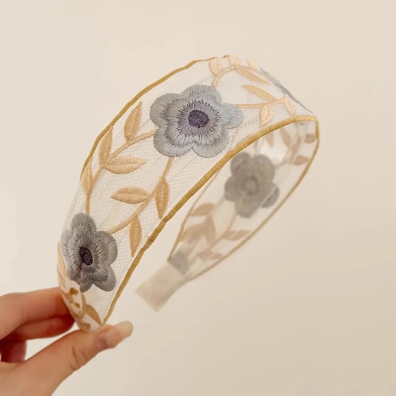 Elegant Chiffon Embroidery Flower Hairband For Women Sweet Hair Decorate Headband Hair Hoop Band Fashion Hair Accessories