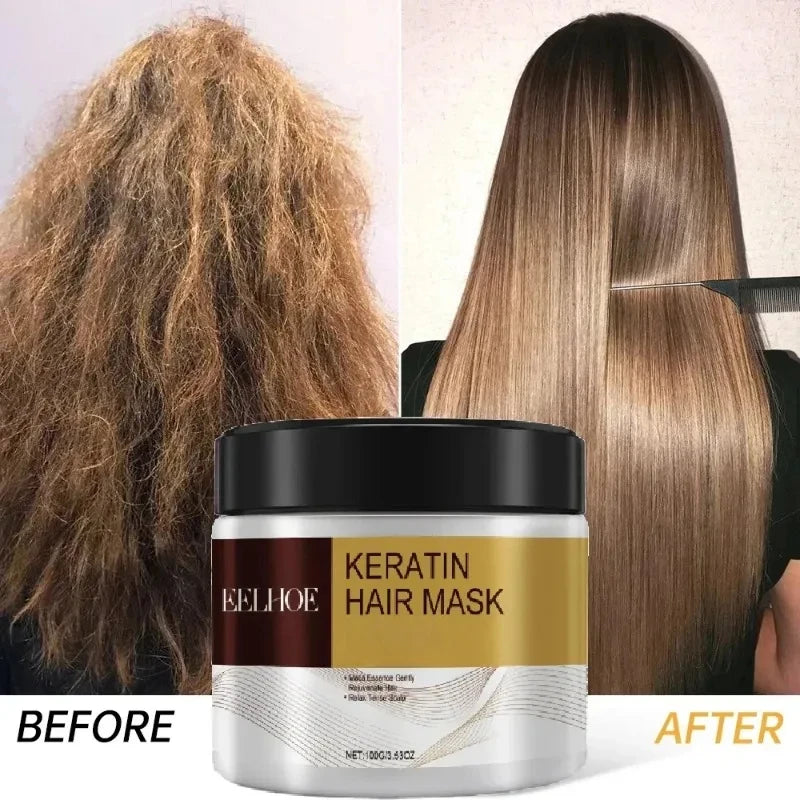 Keratin Hair Mask Deep Nourish Smooths Repair Damaged Hair Treatment Argan Oil Collagen Essence for All Hair Types