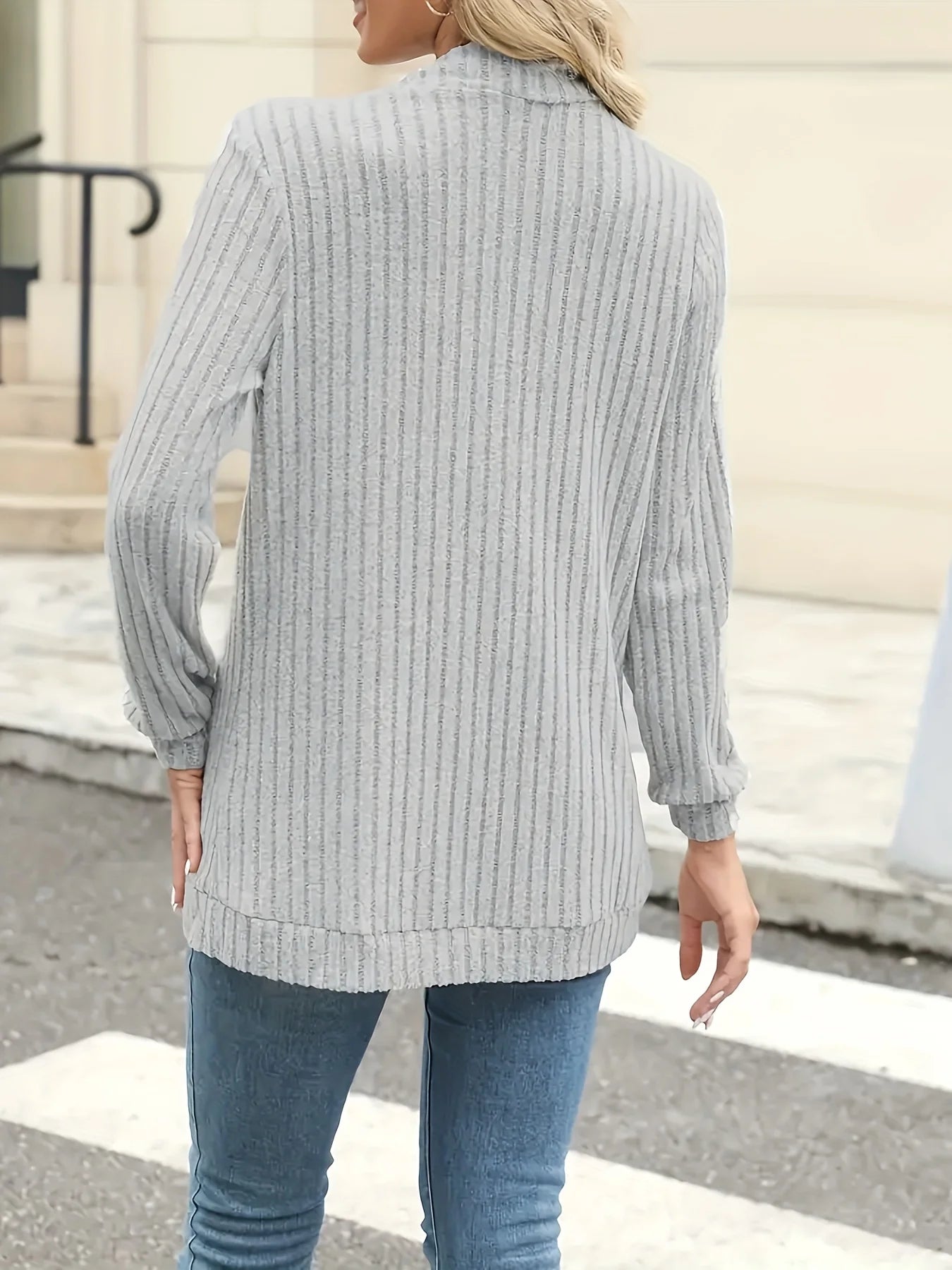 fashion women's solid color casual pit stripe brushed cardigan jacket