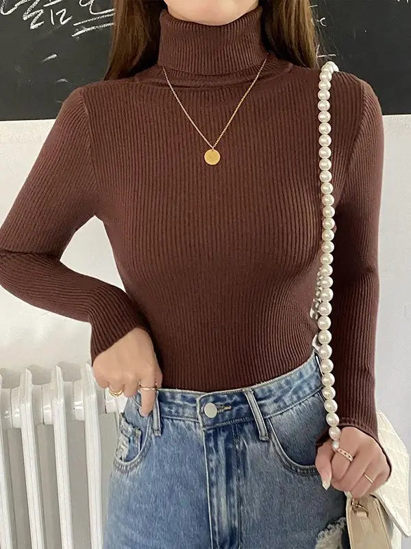 Women's Fall Turtleneck Sweater Knitted Soft Pullovers Cashmere Jumpers Basic Soft Sweaters For Women