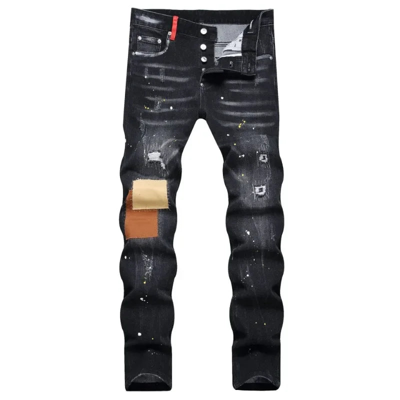 Skinny Denim Jeans Holes Jeans Italian Style Stretch Ripped Denim Pants Quality Denim Trousers