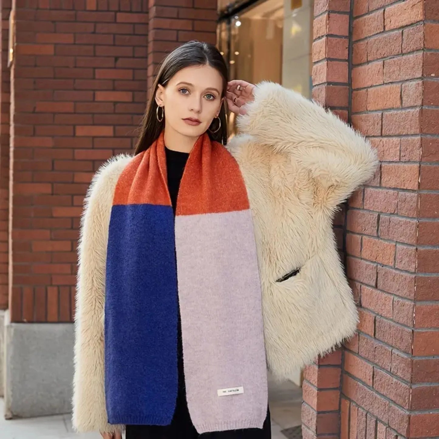 Stylish Winter Scarf for Women - Thick Fleece, Three-color Design, Elegant and Warm