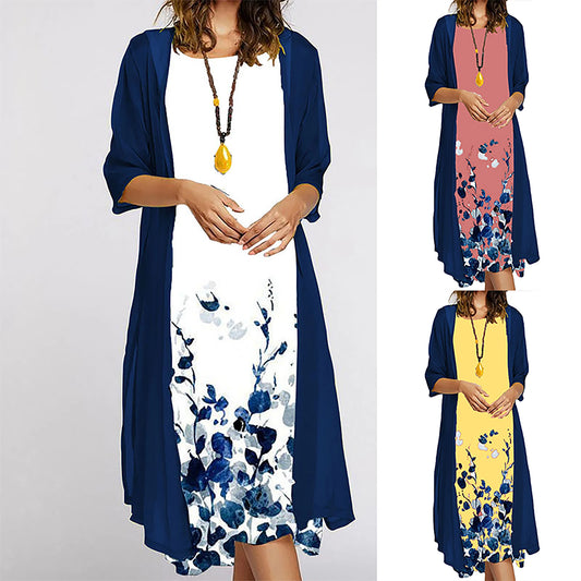 EU-US cross-border fashion casual printed vest and dress 2-piece set