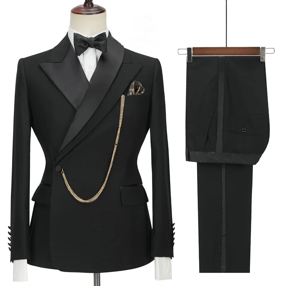 Latest Design Men's Suits Peaked Lapel One Button Casual Male Suit Business Wedding Groom Elegant 2 Piece Blazer Pants