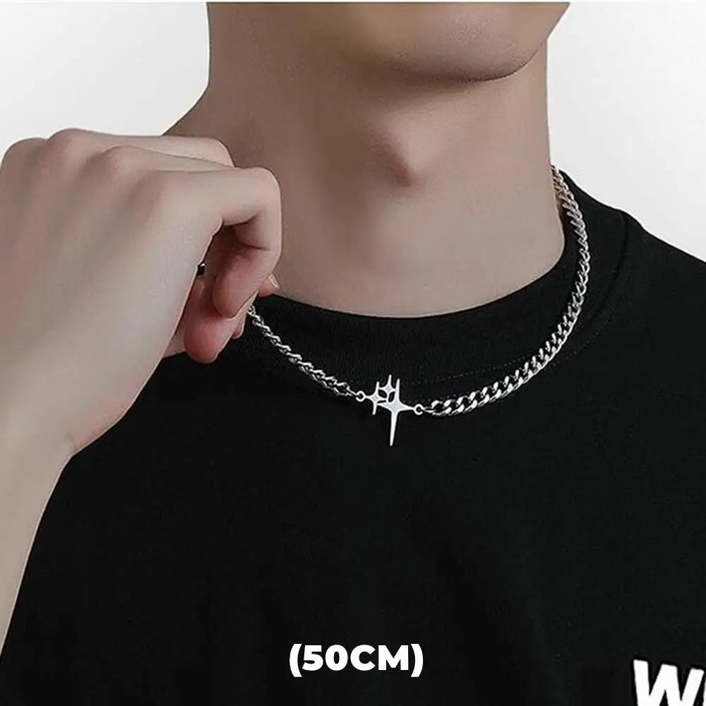 Zircon Double Layer Necklace For Men Women Trend Charm Titanium Steel Pendant Chain Unisex Jewelry