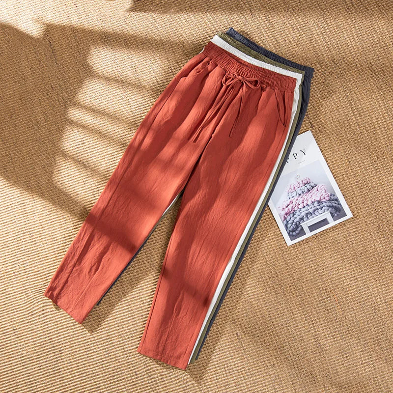 Ankle Length Casual Elastic Waist Harem Thin Cotton Linen Trousers