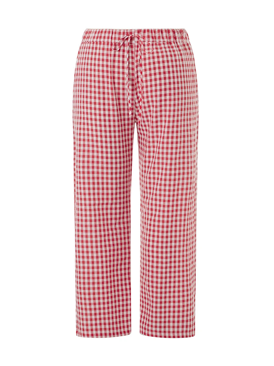 Women s Casual High Waist Wide Leg Palazzo Pants with Elastic Waistband and Checkered Print Design for Spring Summer Fashion