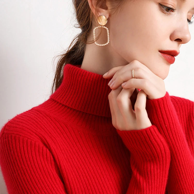 Women's Fall Turtleneck Sweater Knitted Soft Pullovers Cashmere Jumpers Basic Soft Sweaters For Women