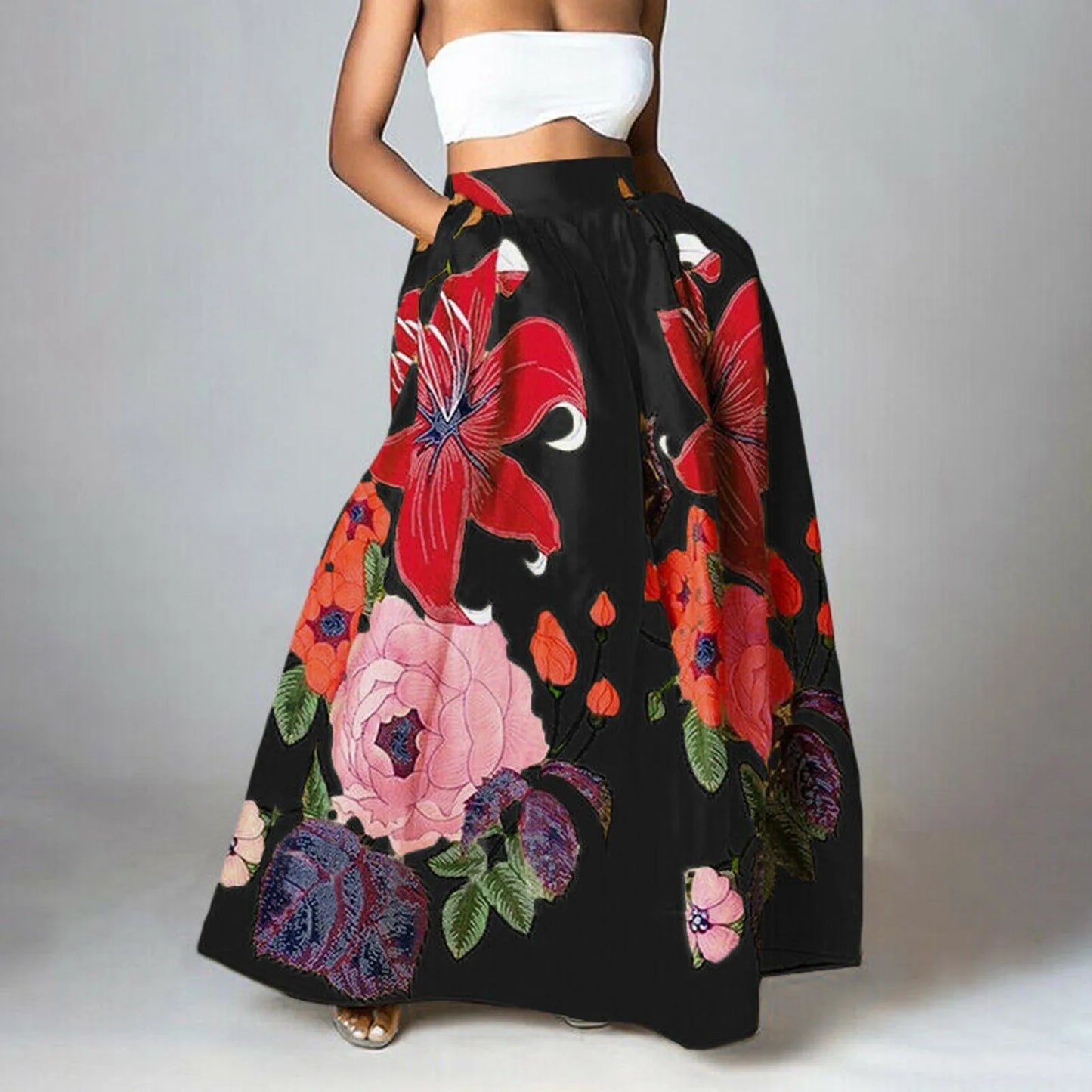 Bohemian Women Long Skirt Large Swing High Waist Floral Printing A-Line Skirt Women