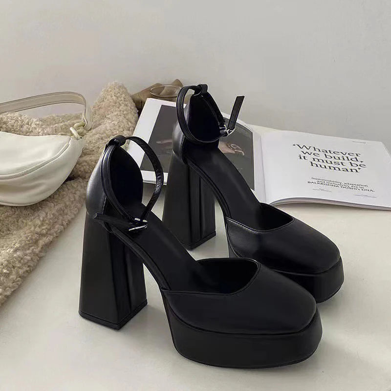 Super-high Heel Thick Heel Shoes Platform Sandals  Round Toe