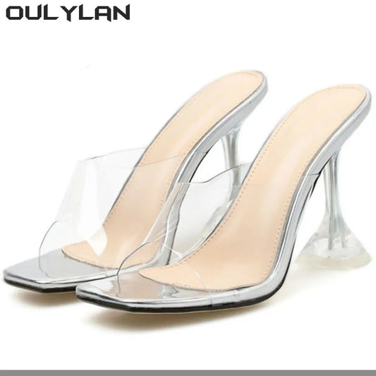 PVC Jelly Slippers Open Toed High Heels  Transparent Heel Slippers