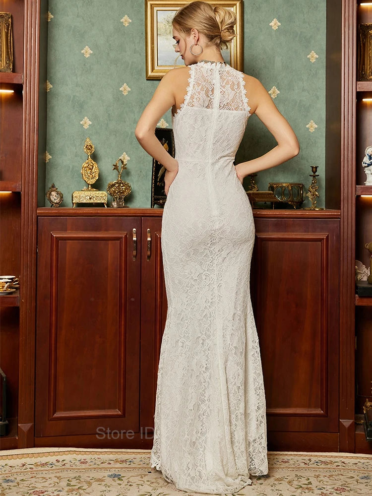 Elegant Lace women evening dress Women Custom Sexy Front Slit Sleeveless