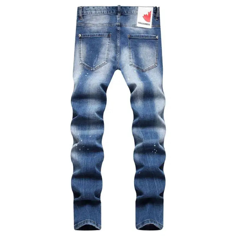 Street Trendy Jeans Fashion Hanging Decoration Trend Swinging Paint Slim Fit Mid Waist Long