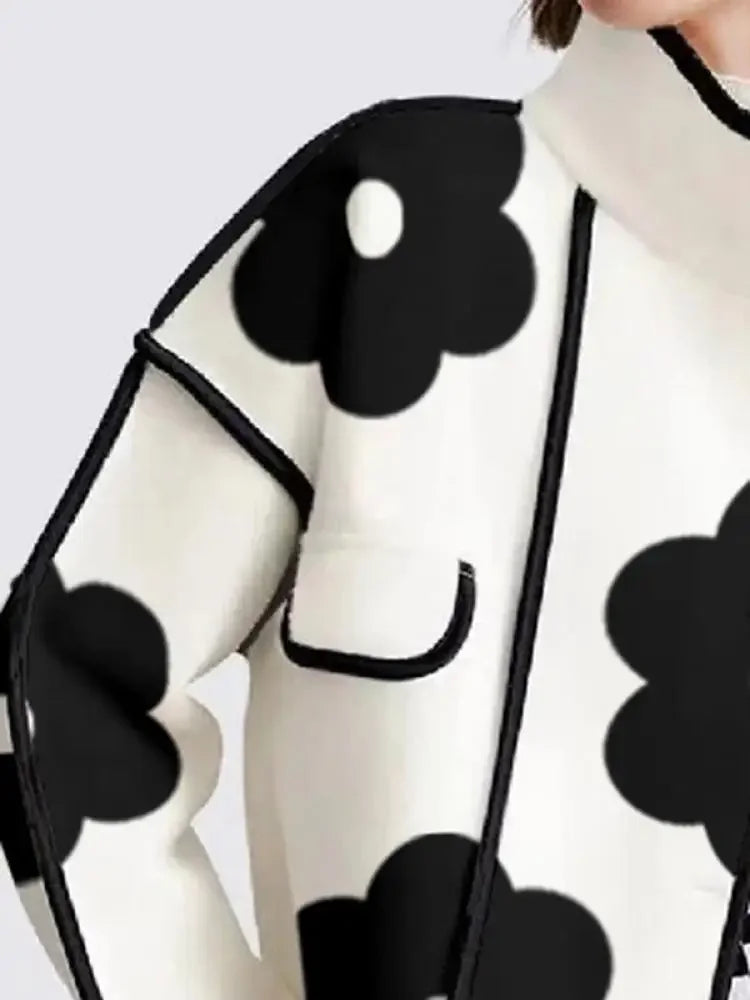 Spring Long Sleeve Button Stand Collar Thin Coats Outerwear Elegant Flower Print