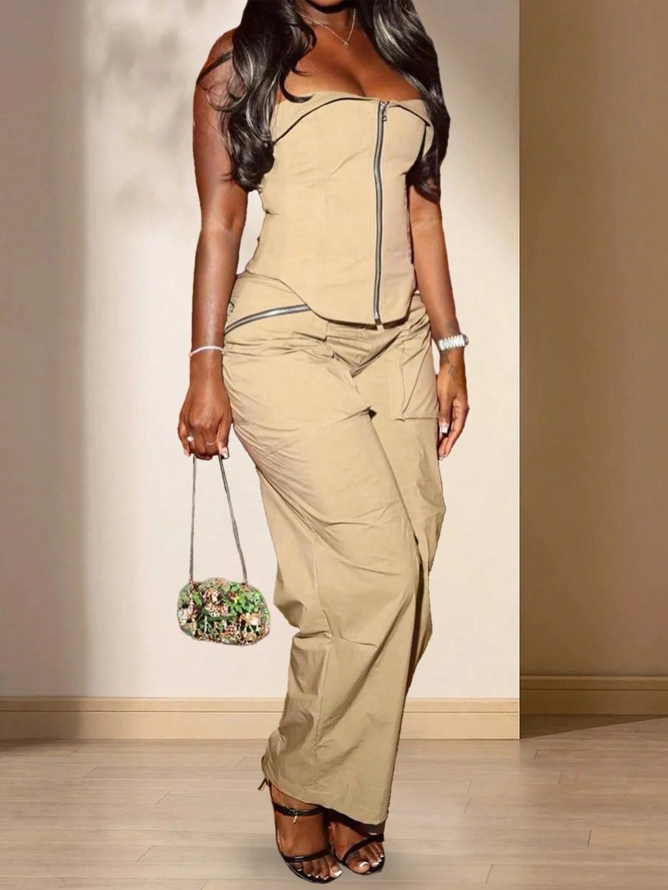 Women's 2-Piece Casual Bohemian Muse Shirt Wide Leg Pants Solid Color Daily Pleated Suit