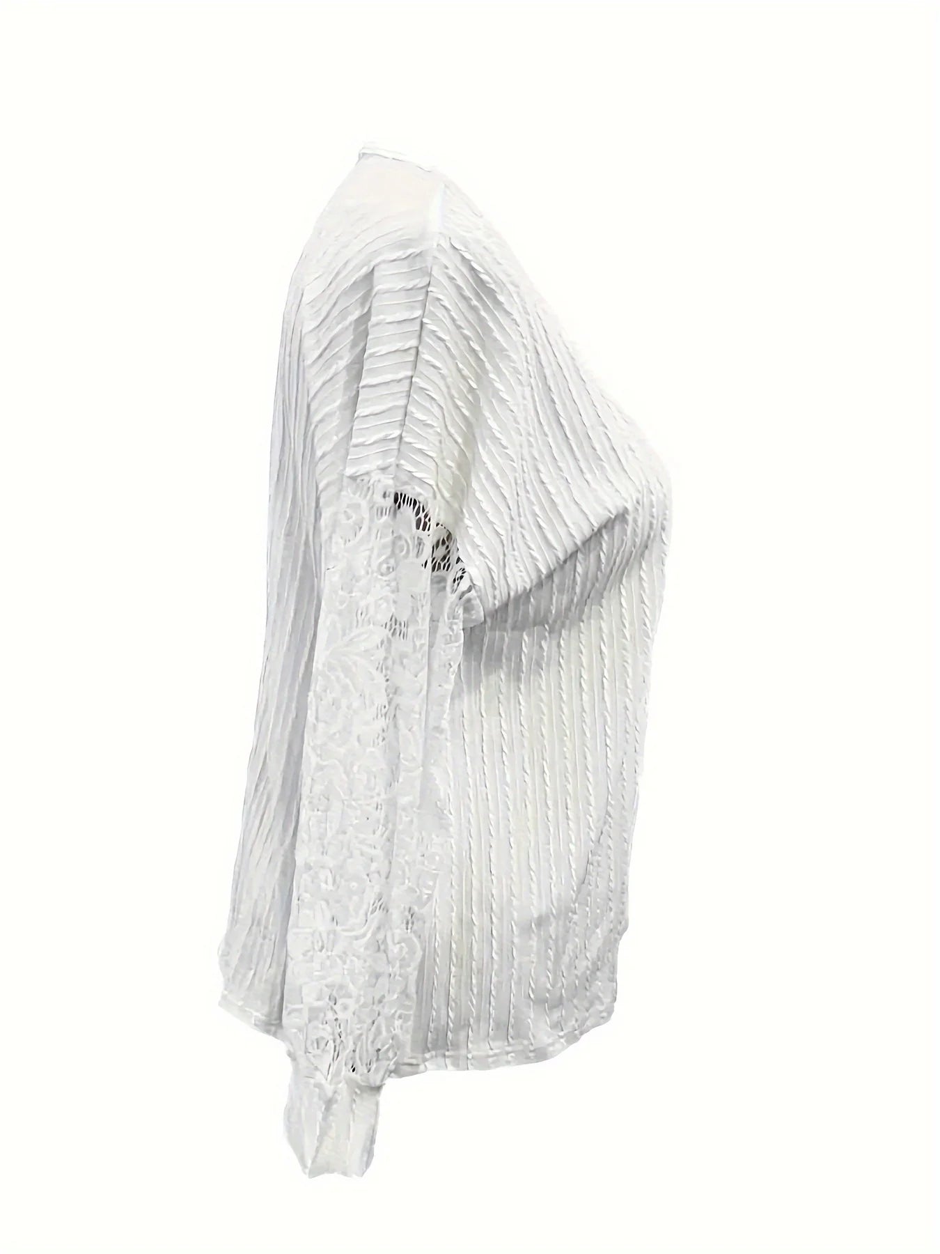 Women's Casual Comfortable Loose T-shirt Ladies Fashion Lace Lantern Sleeve V Neck Top