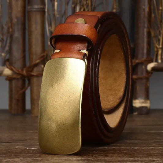 Brass retro tanned leather belt