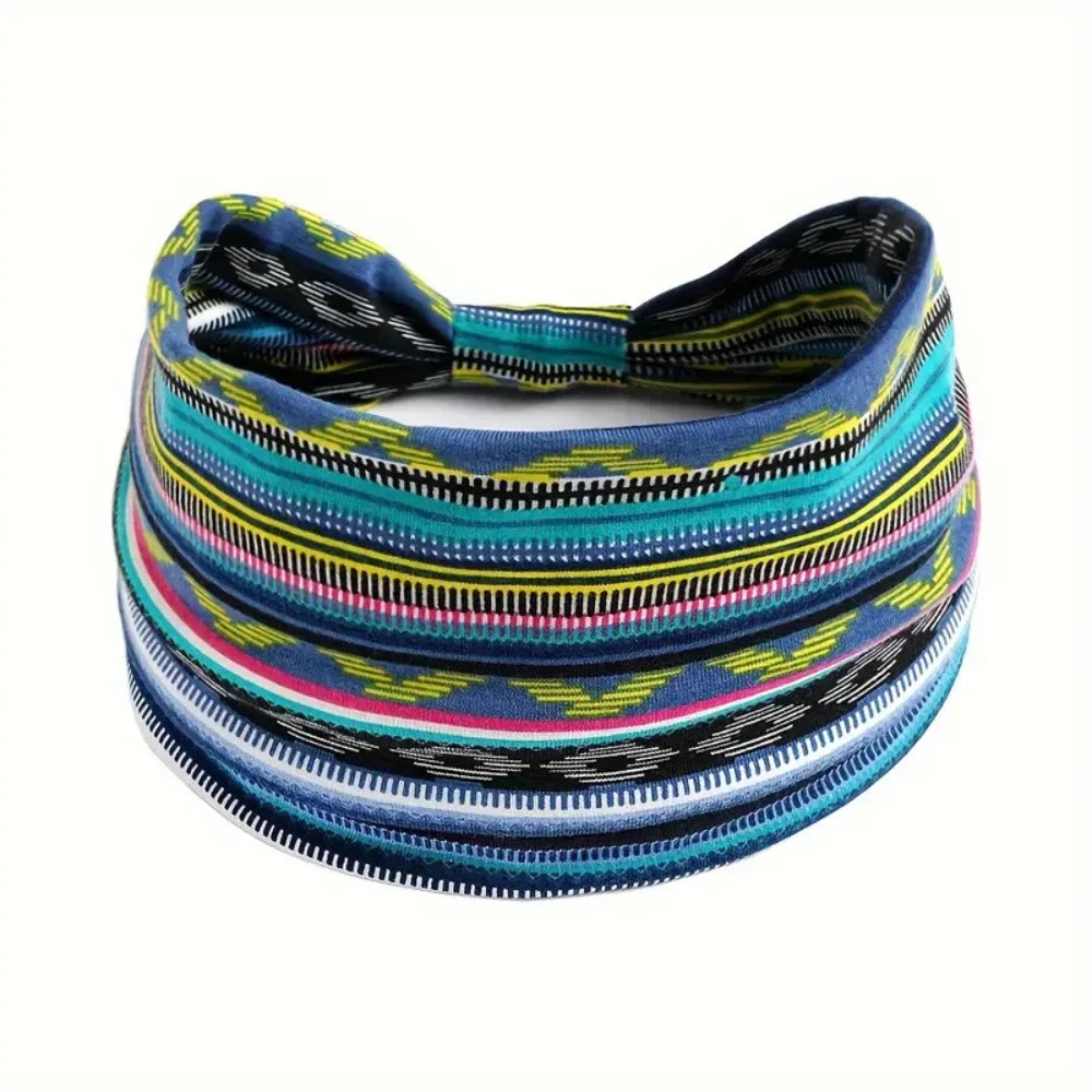 1 Pcs European American Women's Bohemian Style Elastic Headscarf Fashionable Breathable Cotton Wide Brimmed Hair Accessories
