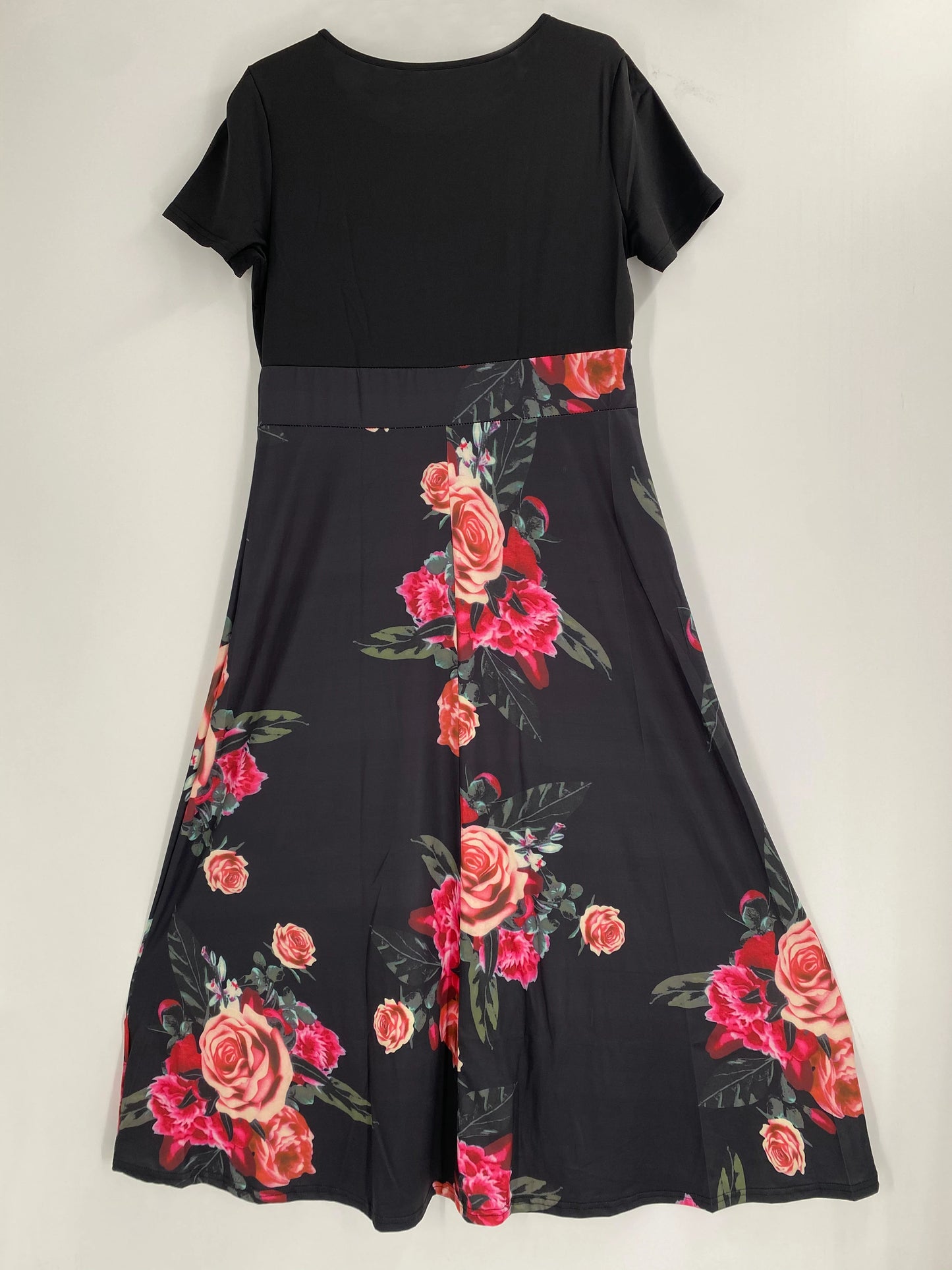Floral Print Seam Dress Round Neck Short-sleeved