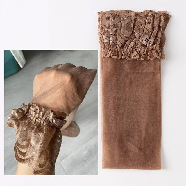 Sexy Lace Stockings Transparent Sexy Thigh High Long Socks Stockings with Anti-slip Stocking for Women