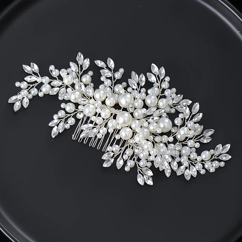 Luxurious Pearl Hair Comb Headband Rhinestone Pearl Hair Accessories For Women Accessories Headpiece