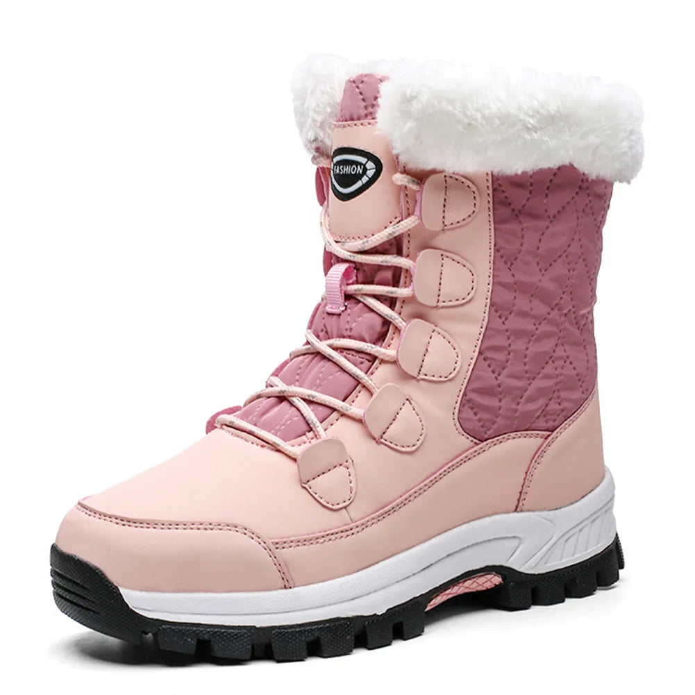 Waterproof Walking Shoes Comfortable Lightweight Snow Ankle Boots Mid Calf Water Resistant Snow Shoes Lace Up