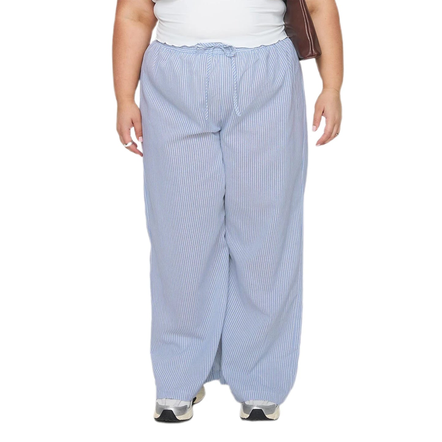 Women Plus Size Pants Solid Color High Waist Wide Leg Trousers Spring Summer Casual Loose Fit  Bottoms with Pockets