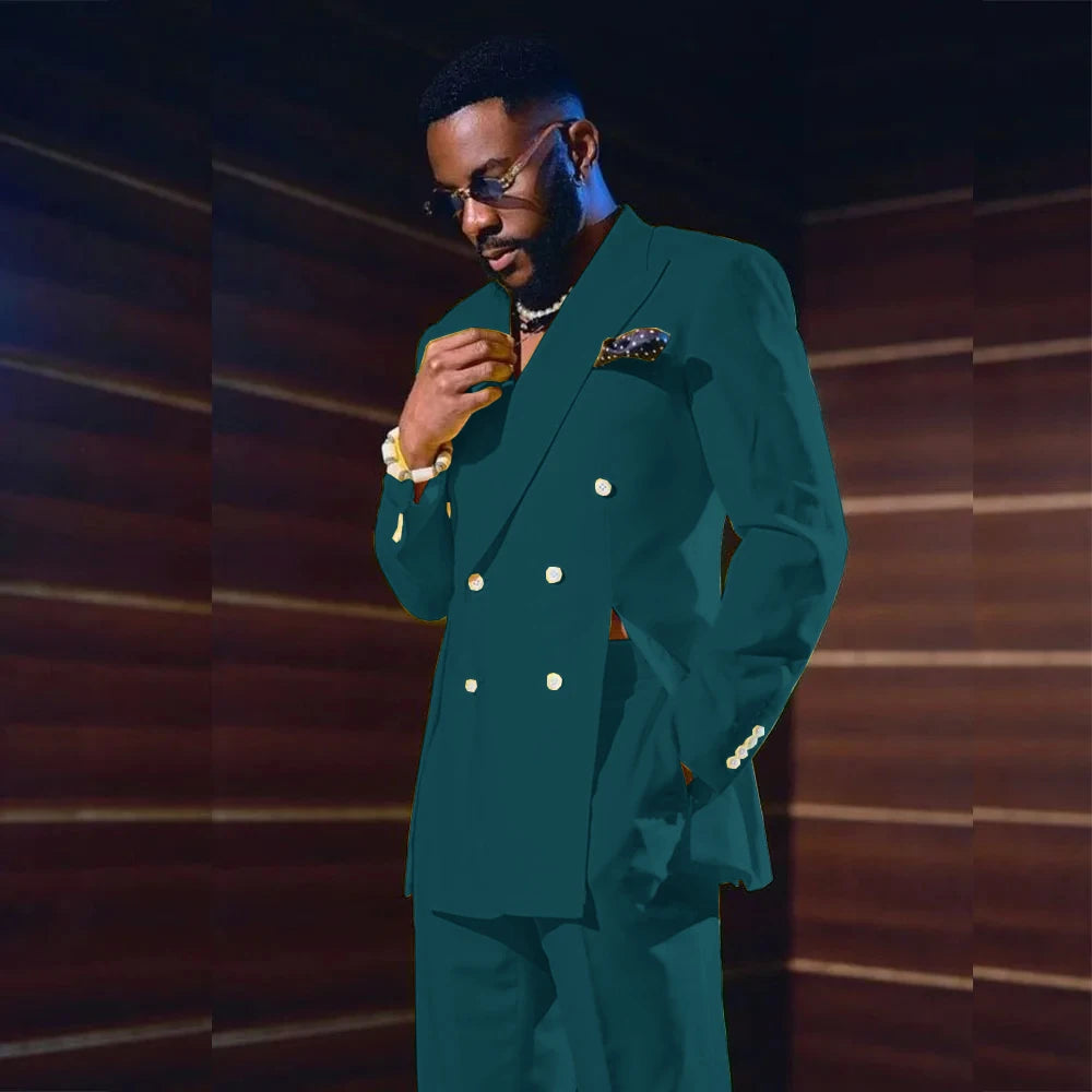 Fashion Men's Suits Special Style Double Breasted Peaked Lapel Luxury Blazer 2 Piece Jacket Pants Chic Blazer Customized