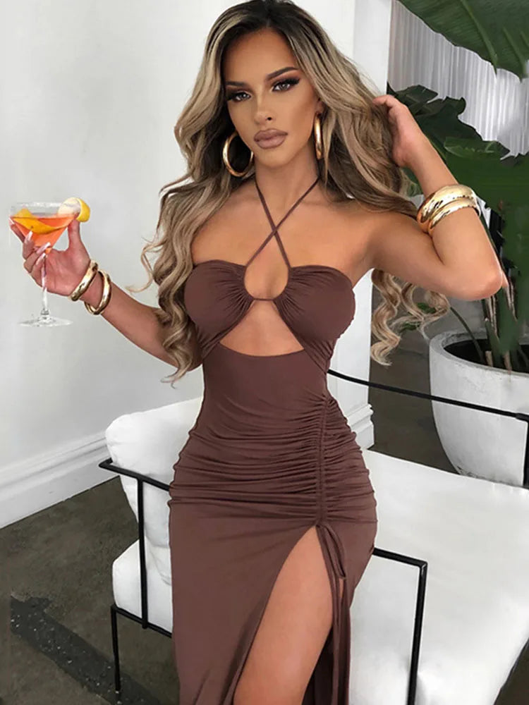 Sleeveless Sexy Female Midi Backless Dress Slim Night Club Party Women's Dress Bodycon