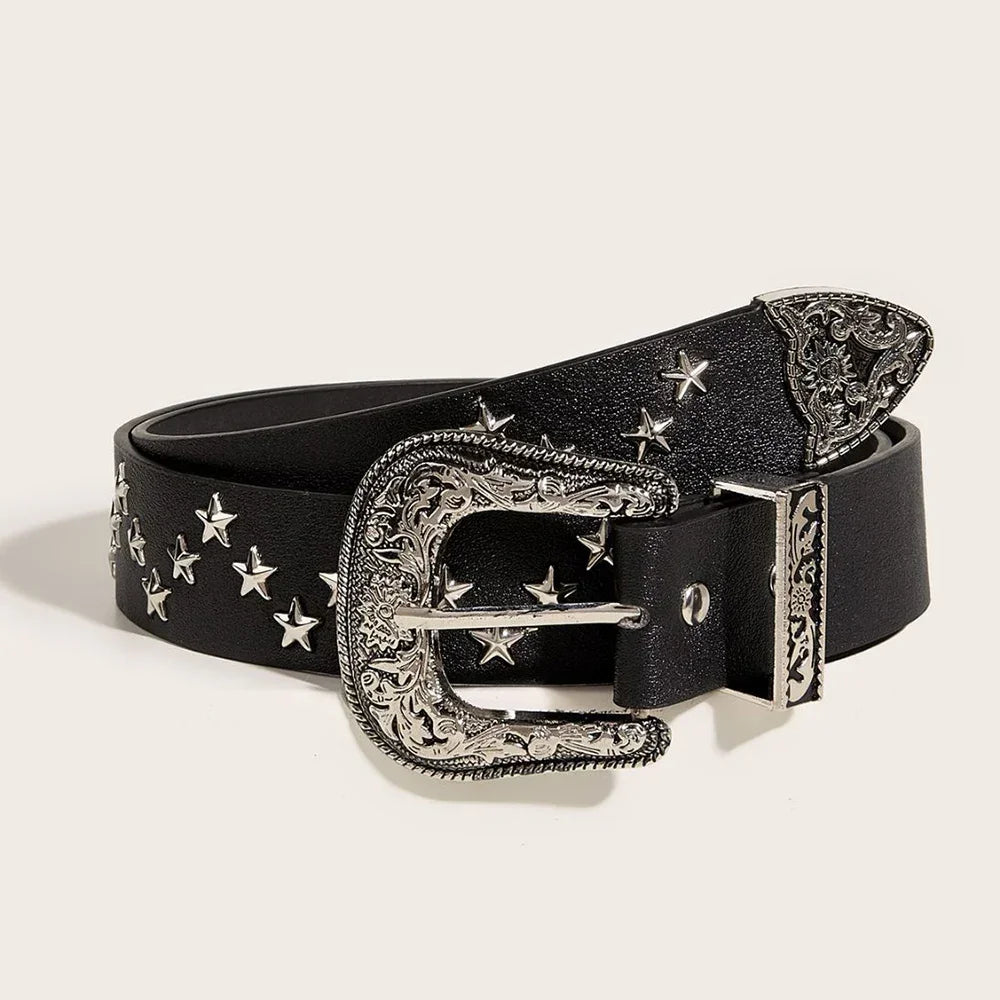Vintage Star Rivet Belt Metal Buckle Gothic Pu