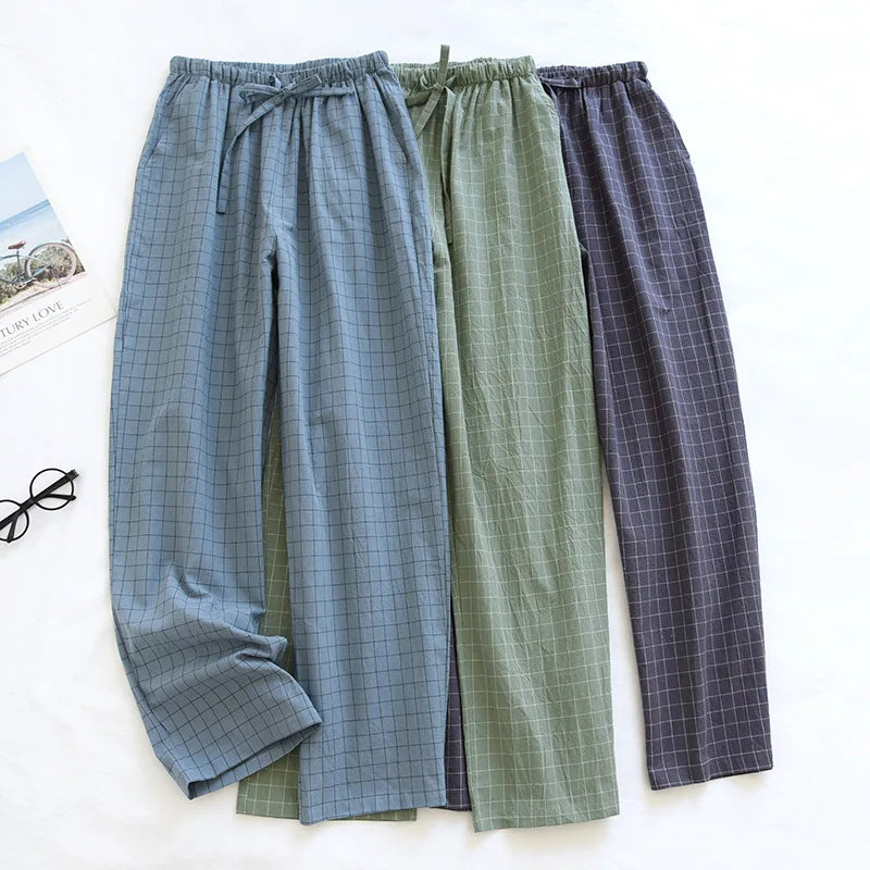 Cotton Men and Women's Homewear Spring and Fall Sleeping Pants Thin Section Plaid Home Pajama Pants Casual Soft