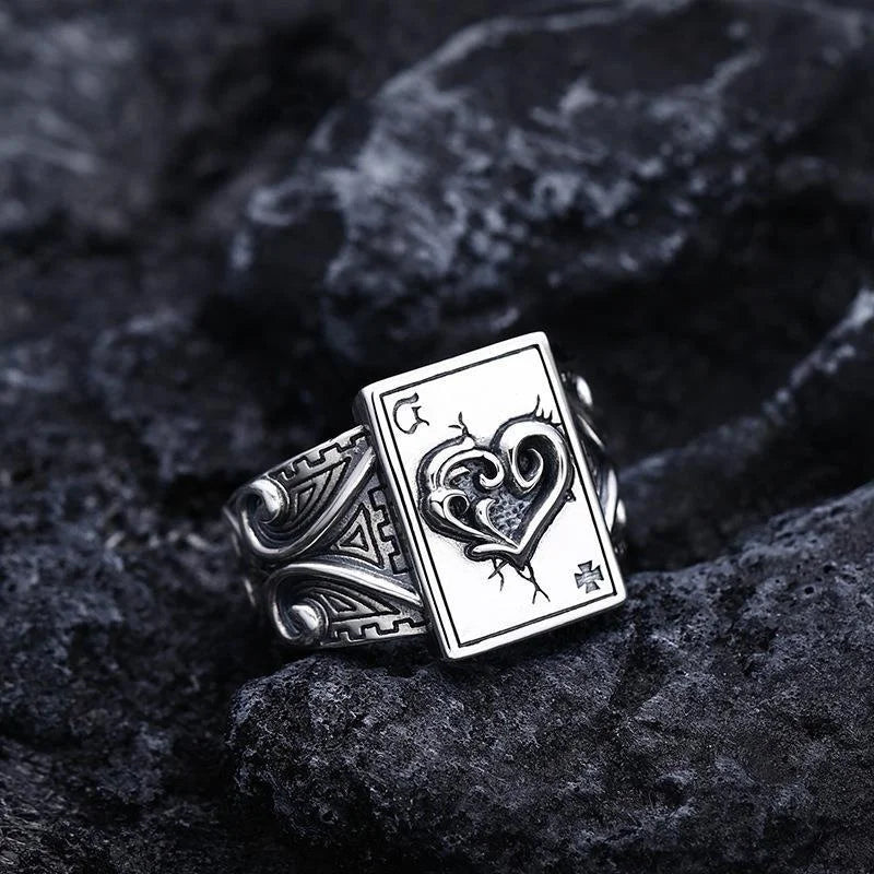 Vintage Lucky Poker Adjustable Open Rings For Women Men Playing Card Finger Stainless Steel Ring Fashion Party Jewelry