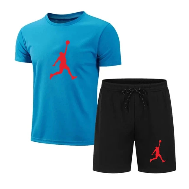 Men's casual fashion Summer mesh suit Men's quick drying Breathable sports suit Short sleeve T-shirt suit men's jogging suit