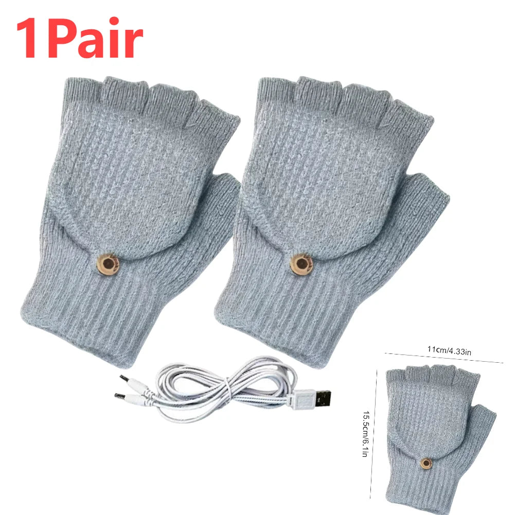 Heated Neck Warmer Cap USB Half Finger Gloves And USB Electric Plush Beanie Hat Scarf  Ear Protection Windproof Warmer Scarf Hat