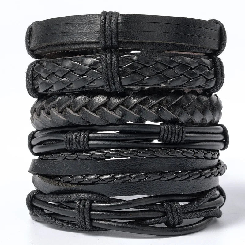 1 Fashion Bracelet Viking Bracelet For Men Hand Bracelets Woven Skull Hand Jewelry Adjustable Leather Set Bracelet