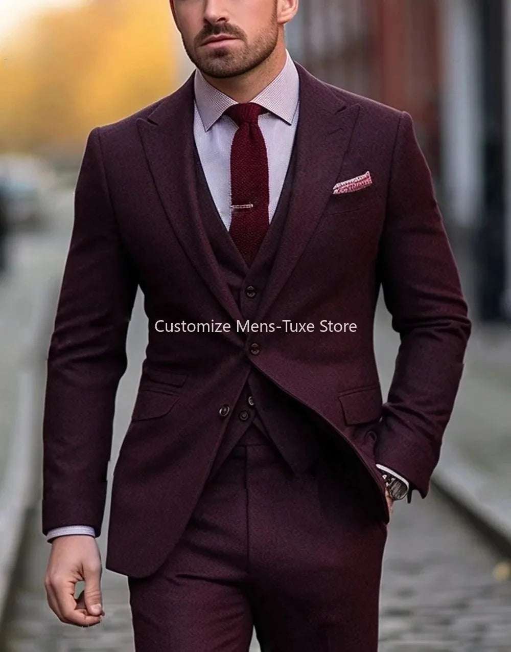 Men Business suits Tuxedos Formal 3 Piece Set Jacket Vest Pants Single Breasted Groom Groomsman Prom Wedding Party